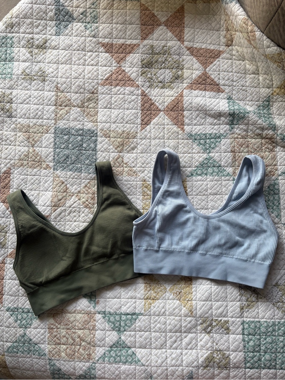aerie Ribbed Scoop Sports Bralettes - Olive & Light Blue